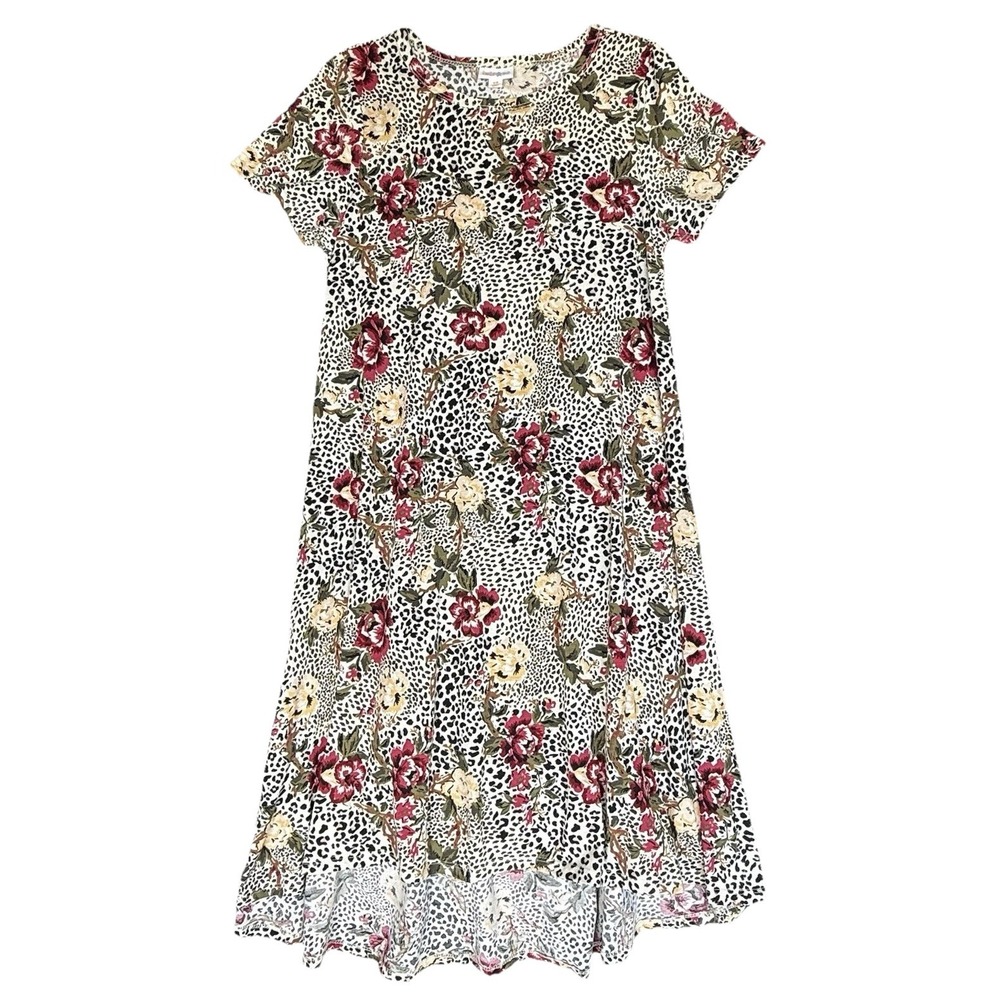 Lularoe Carly Dress Womens‎ XS Floral Snow Leopard Cheetah Whimsigoth Romantic